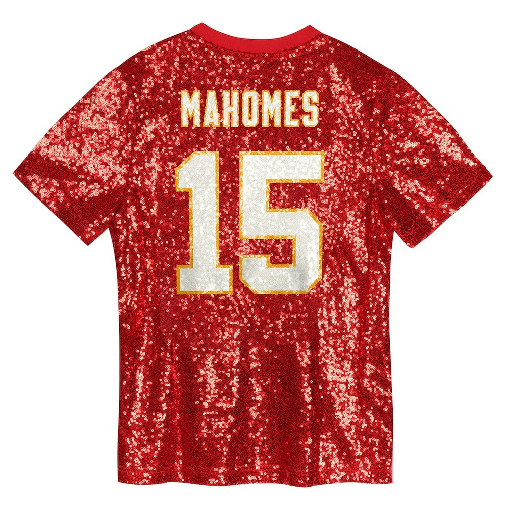 Patrick Mahomes Kansas City Chiefs Girls Youth Sequin V-Neck Fashion Jersey - Red discount