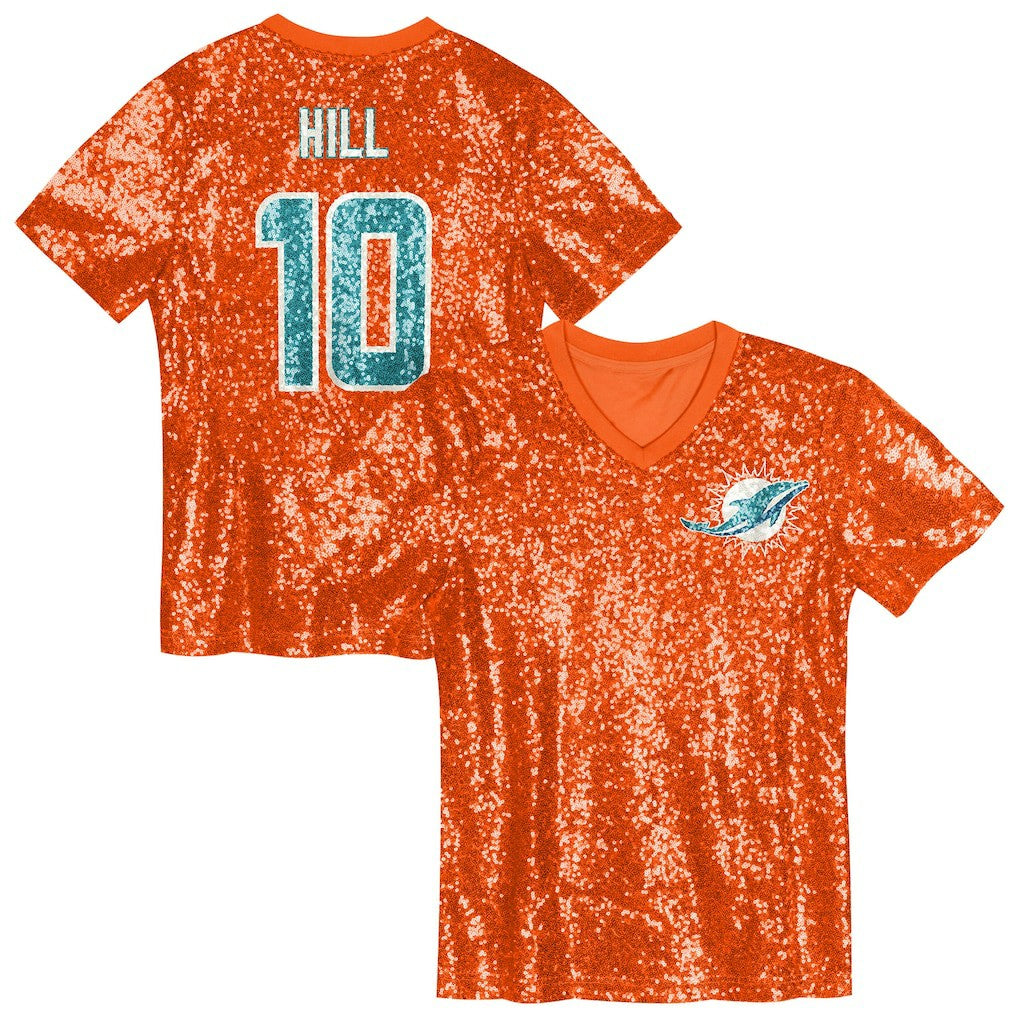 Tyreek Hill Miami Dolphins Girls Youth Sequin V-Neck Fashion Jersey - Orange sale
