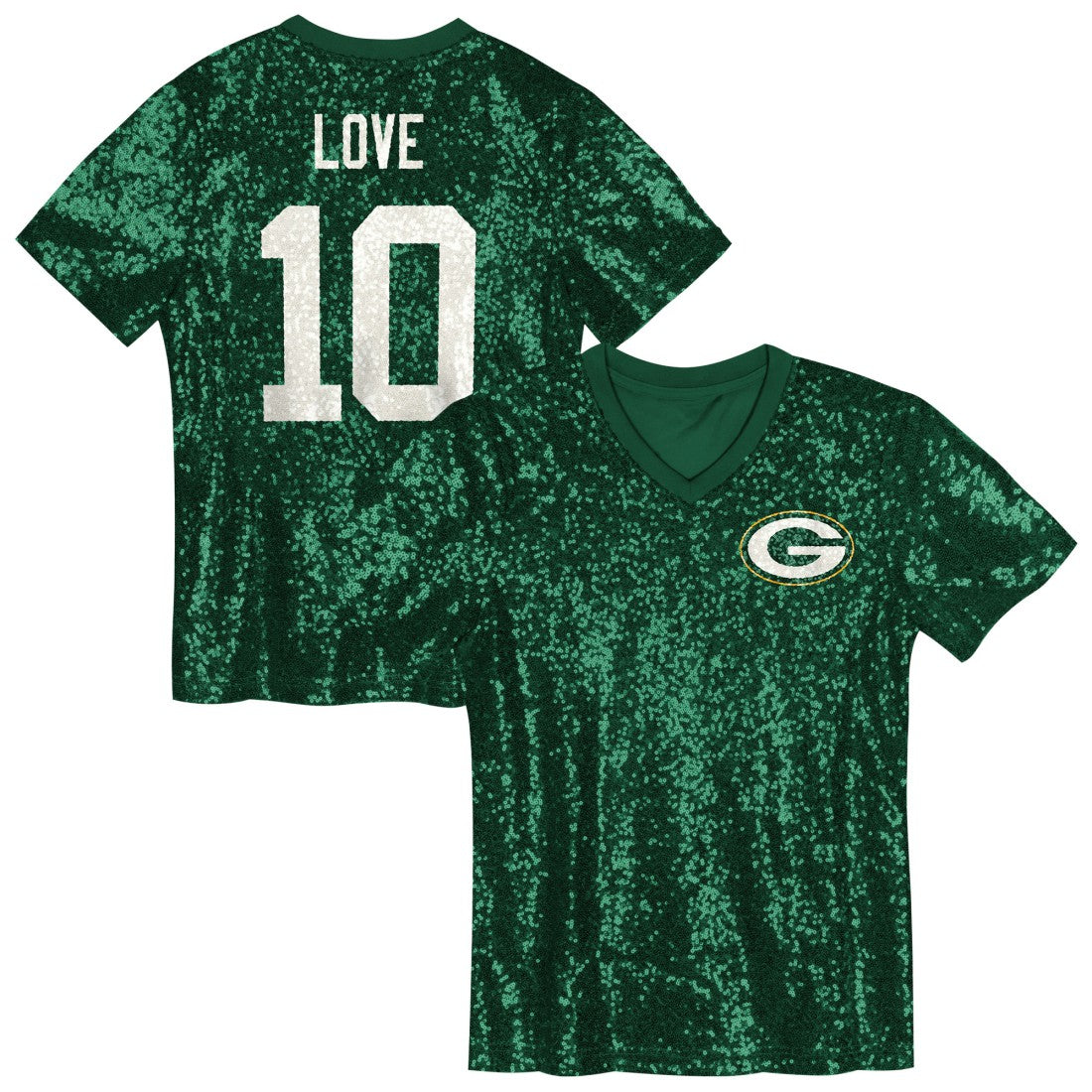 Jordan Love Green Bay Packers Girls Youth Sequin V-Neck Fashion Jersey - Green online
