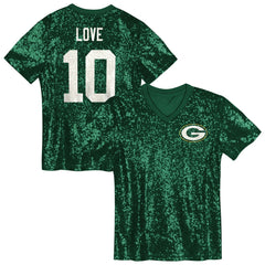 Jordan Love Green Bay Packers Girls Youth Sequin V-Neck Fashion Jersey - Green online