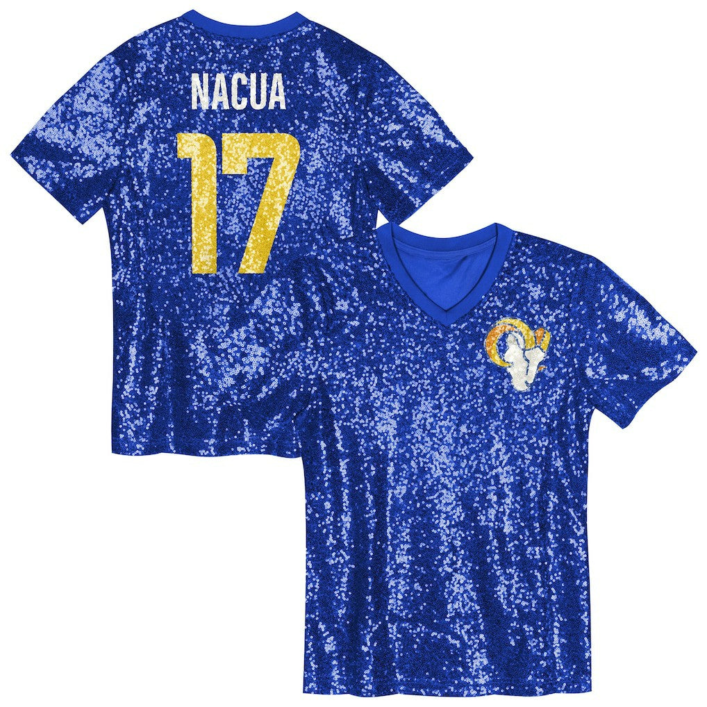 Puka Nacua Los Angeles Rams Girls Youth Sequin V-Neck Fashion Jersey - Royal sale