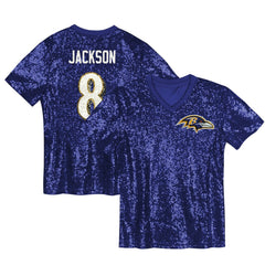 Lamar Jackson Baltimore Ravens Girls Youth Sequin V-Neck Fashion Jersey - Purple on sale