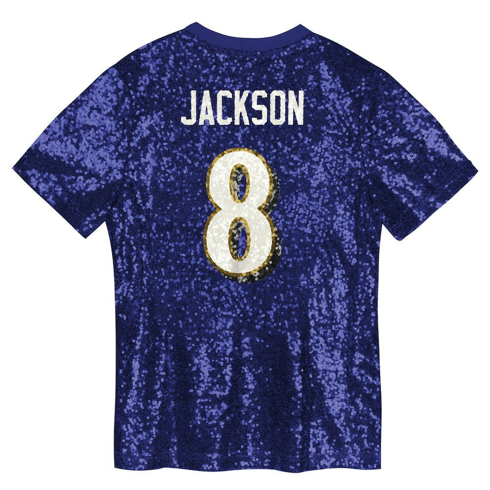 Lamar Jackson Baltimore Ravens Girls Youth Sequin V-Neck Fashion Jersey - Purple on sale