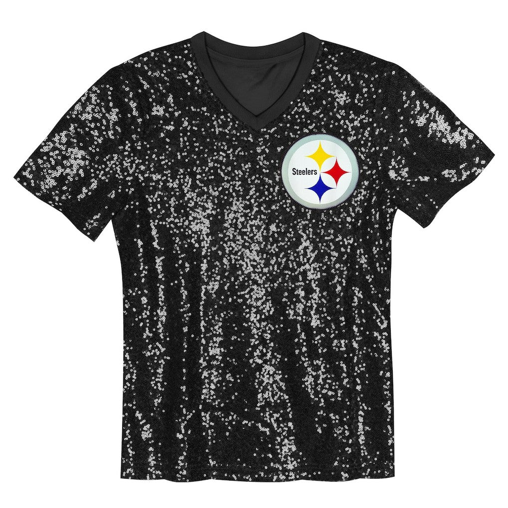 T.J. Watt Pittsburgh Steelers Girls Youth Sequin V-Neck Fashion Jersey - Black outlet