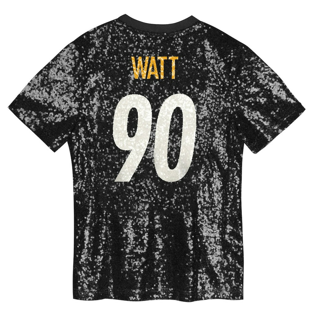 T.J. Watt Pittsburgh Steelers Girls Youth Sequin V-Neck Fashion Jersey - Black outlet