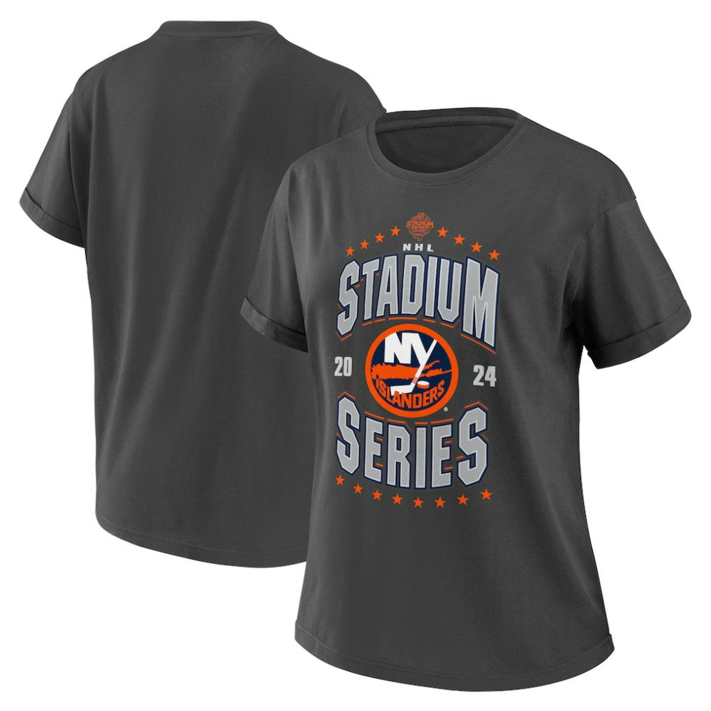 New York Islanders WEAR by Erin Andrews Women's 2024 NHL Stadium Series Boyfriend T-Shirt Charcoal