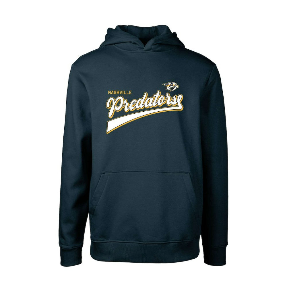 Nashville Predators Levelwear Youth Podium Retro Script Fleece Pullover Hoodie Navy