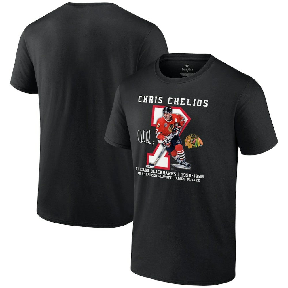 Chris Chelios Chicago Blackhawks Jersey Retirement T-Shirt Black