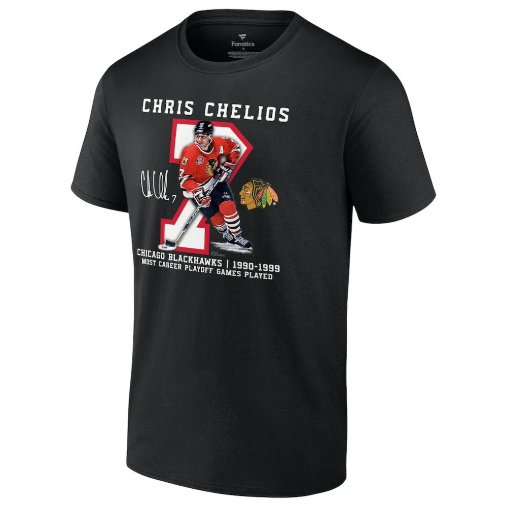 Chris Chelios Chicago Blackhawks Jersey Retirement T-Shirt Black