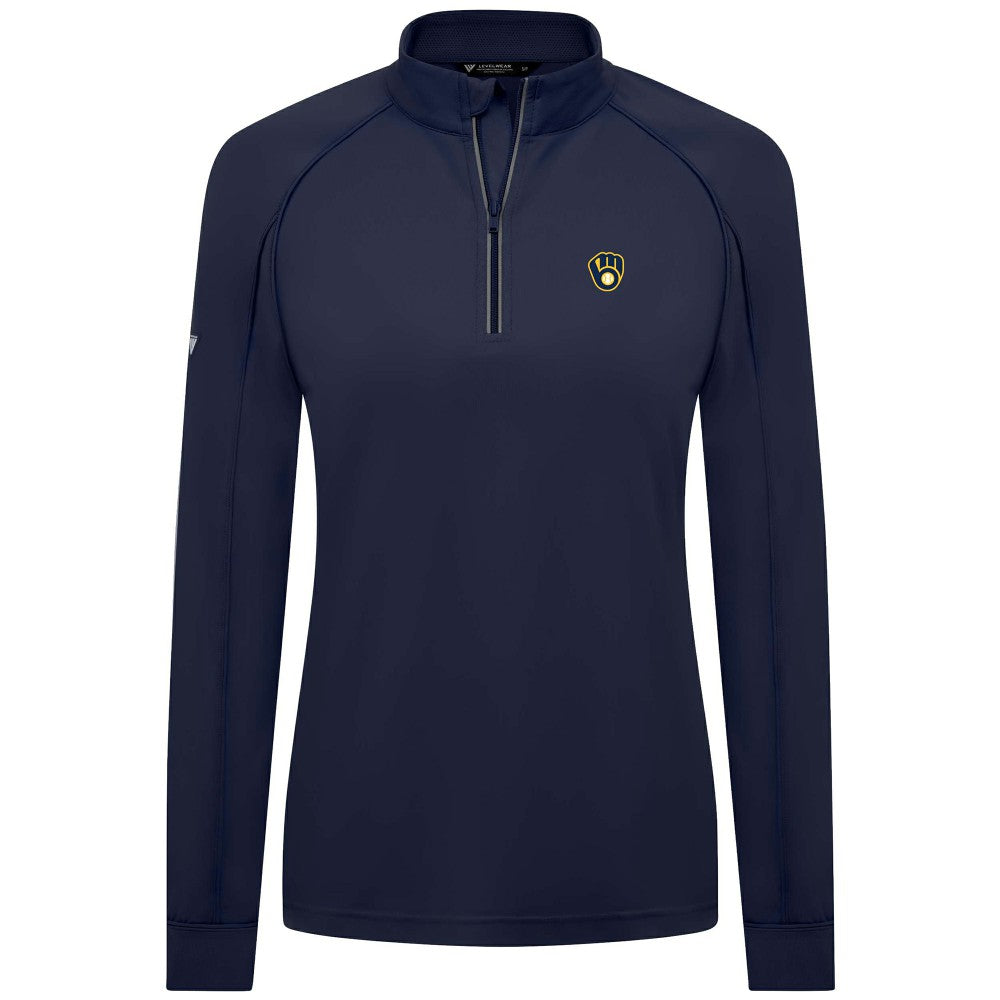 Milwaukee Brewers Levelwear Women's Kinetic Insignia Quarter-Zip Pullover Navy