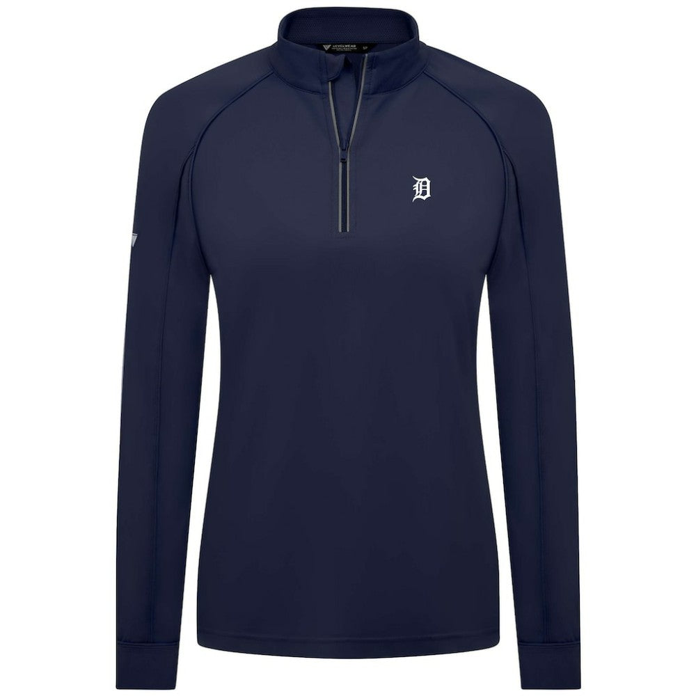 Detroit Tigers Levelwear Women's Kinetic Insignia Quarter-Zip Pullover Navy