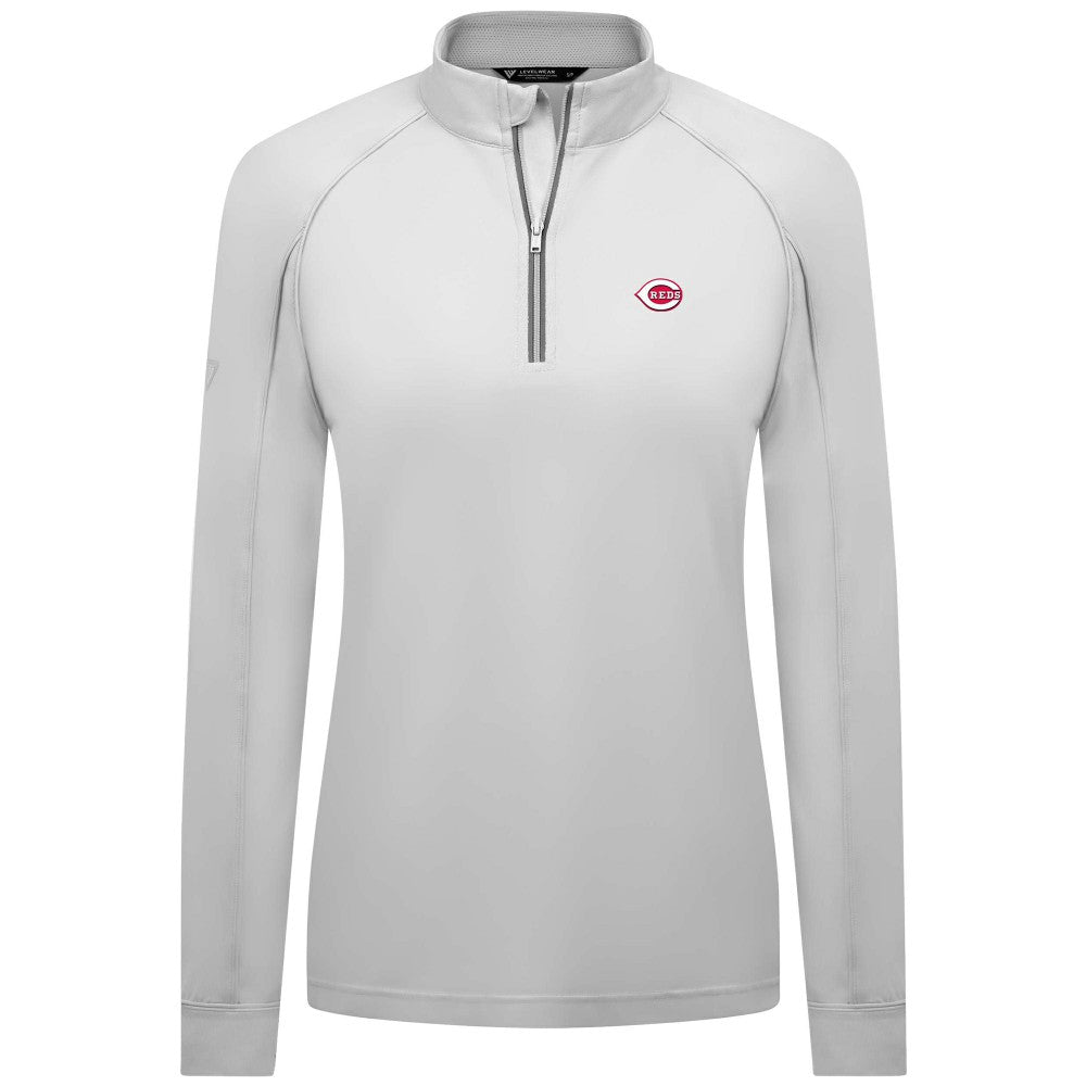 Cincinnati Reds Levelwear Women's Kinetic Insignia Quarter-Zip Pullover White