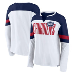 Montreal Canadiens Fanatics Women's Frozen Long Sleeve Notch Neck T-Shirt White/Navy