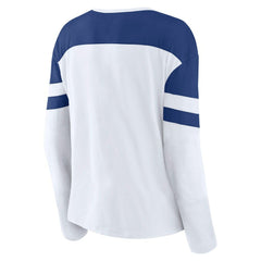 Toronto Maple Leafs Fanatics Women's Frozen Long Sleeve Notch Neck T-Shirt White/Blue
