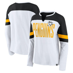 Pittsburgh Penguins Fanatics Women's Frozen Long Sleeve Notch Neck T-Shirt White/Black