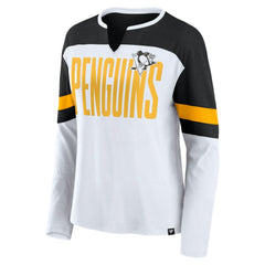 Pittsburgh Penguins Fanatics Women's Frozen Long Sleeve Notch Neck T-Shirt White/Black
