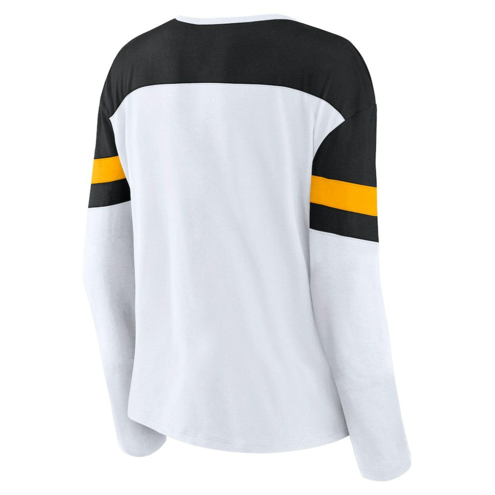 Pittsburgh Penguins Fanatics Women's Frozen Long Sleeve Notch Neck T-Shirt White/Black