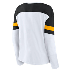 Boston Bruins Fanatics Women's Frozen Long Sleeve Notch Neck T-Shirt White/Black
