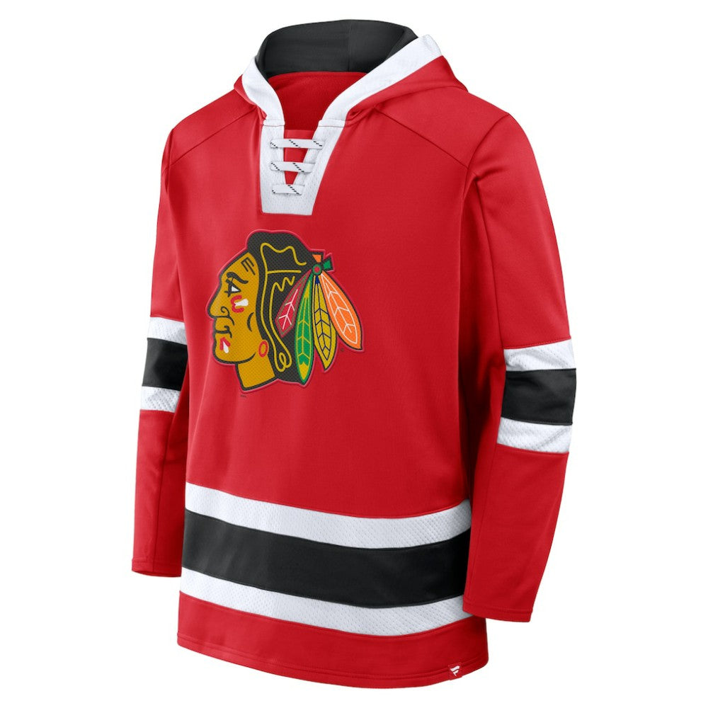 Chicago Blackhawks Fanatics Inside Line Fleece Pullover Hoodie- Red