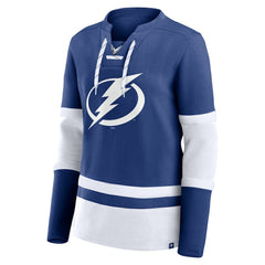 Tampa Bay Lightning Fanatics Women's Prime Time Lace-Up Long Sleeve T-Shirt Blue