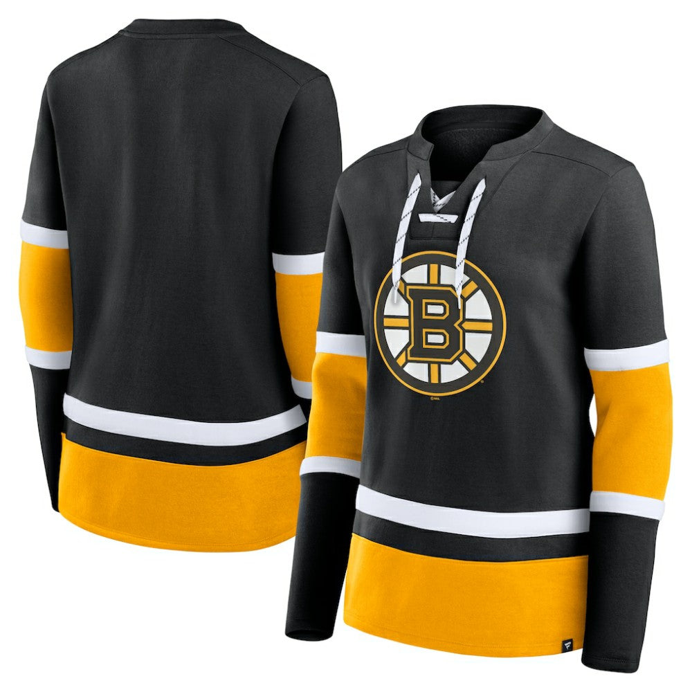 Boston Bruins Fanatics Women's Prime Time Lace-Up Long Sleeve T-Shirt Black