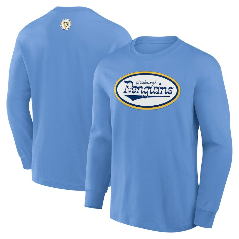 Pittsburgh Penguins Fanatics Vintage Rewind Long Sleeve T-Shirt Light Blue
