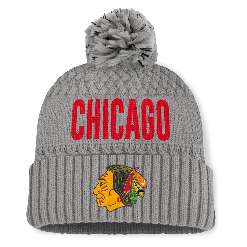 Chicago Blackhawks Fanatics Women's Heritage Tilly Cuffed Knit Hat with Pom Gray