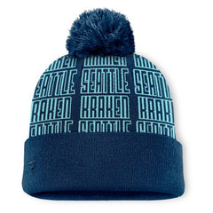 Seattle Kraken Fanatics Fundamental Empty Net Cuffed Knit Hat with Pom Deep Sea Blue