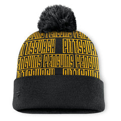 Pittsburgh Penguins Fanatics Fundamental Empty Net Cuffed Knit Hat with Pom Black