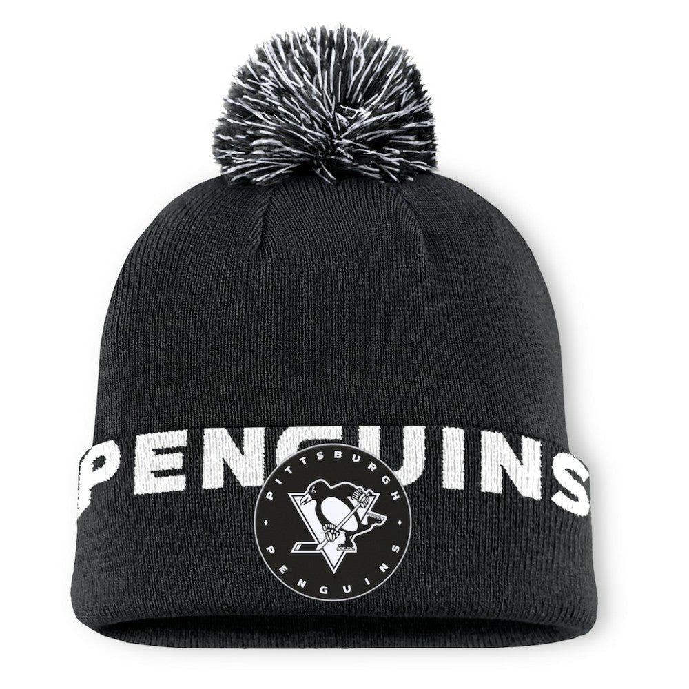 Pittsburgh Penguins Fanatics Fundamental High Stick Cuffed Knit Hat with Pom Black