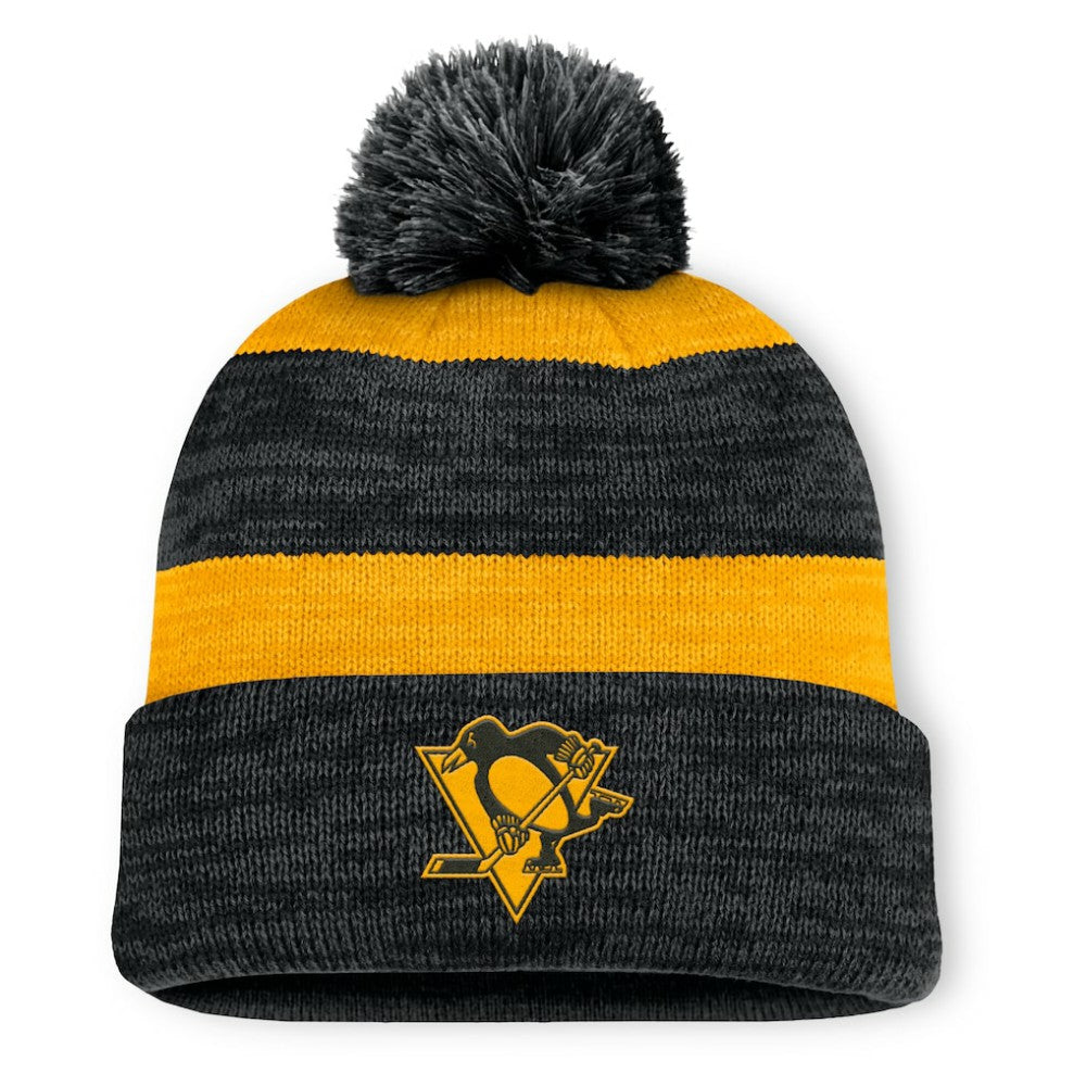 Pittsburgh Penguins Fanatics Fundamental Red Line Cuffed Knit Hat with Pom Black