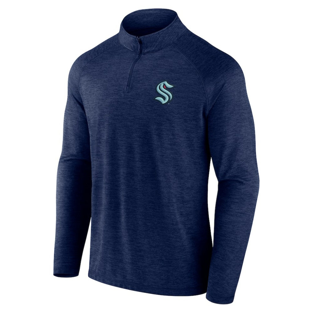 Seattle Kraken Logo Athletic Head-to-Head Raglan Quarter-Zip Top Navy