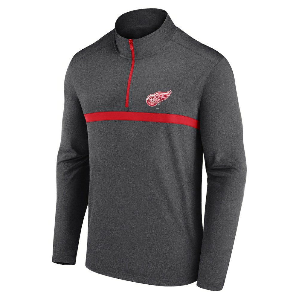 Detroit Red Wings Logo Athletic Head-to-Head Raglan Quarter-Zip Top Heather Charcoal