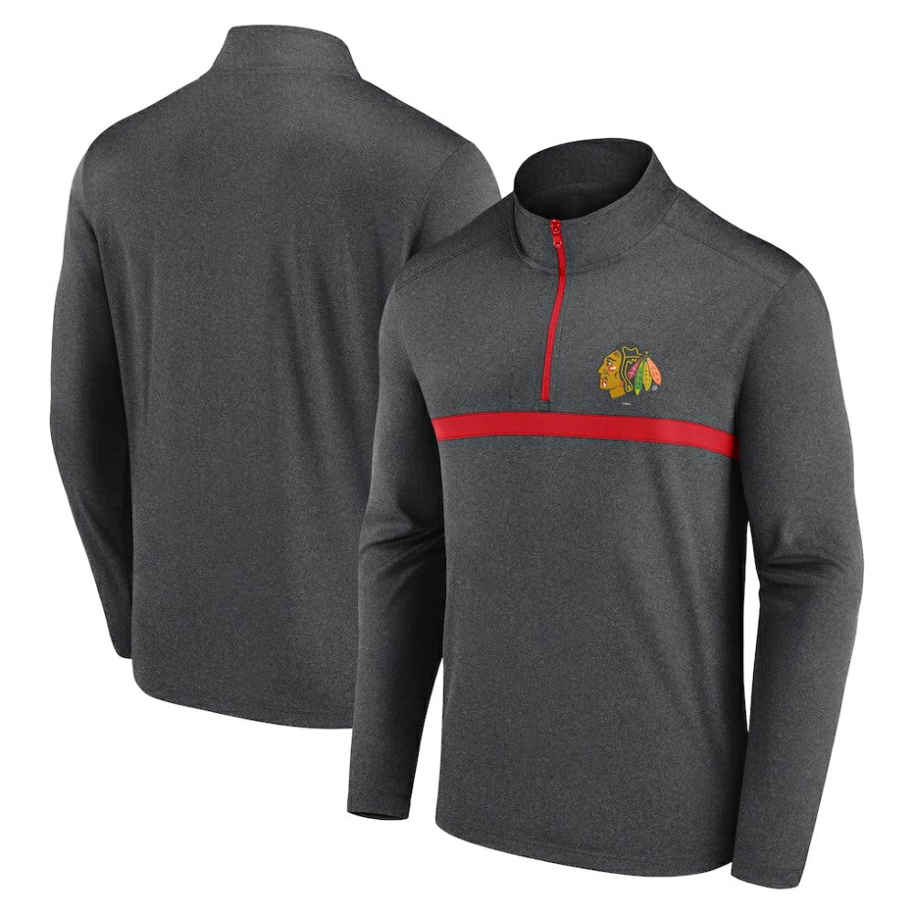 Chicago Blackhawks Logo Athletic Head-to-Head Raglan Quarter-Zip Top Heather Charcoal