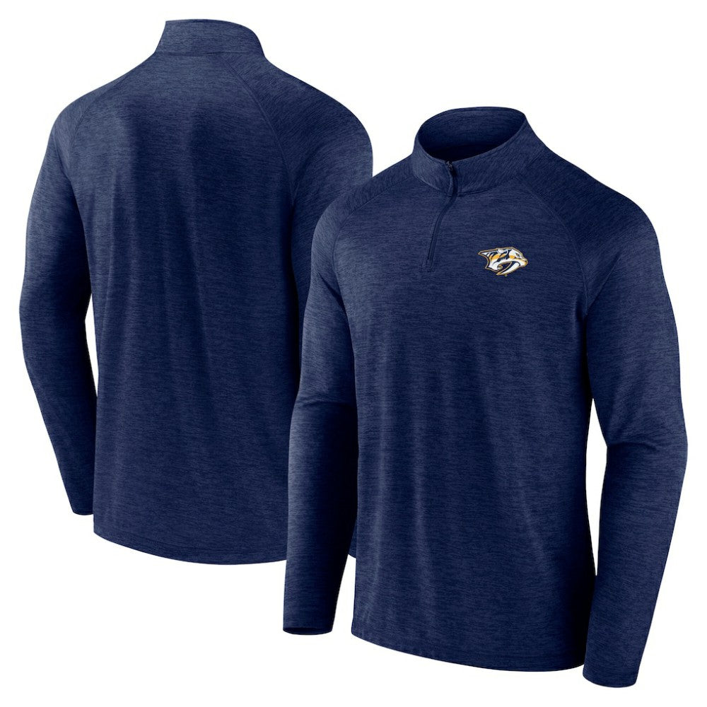 Nashville Predators Logo Athletic Head-to-Head Raglan Quarter-Zip Top Navy