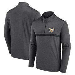Pittsburgh Penguins Logo Athletic Head-to-Head Raglan Quarter-Zip Top Heather Charcoal