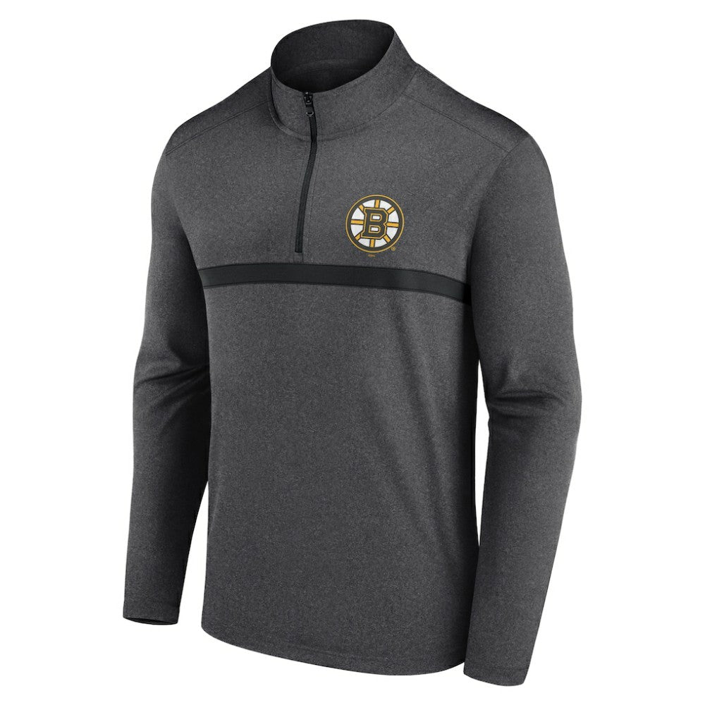 Boston Bruins Logo Athletic Head-to-Head Raglan Quarter-Zip Top Heather Charcoal