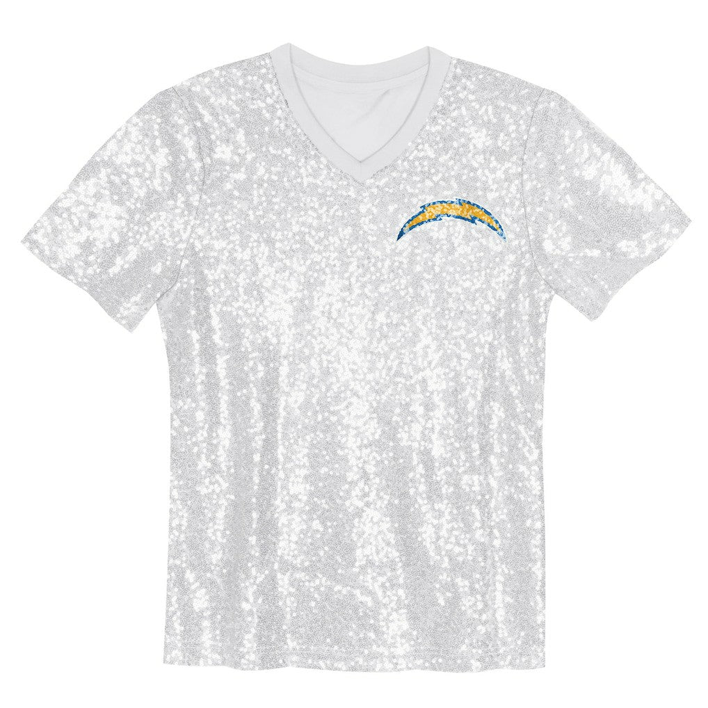 Justin Herbert Los Angeles Chargers Girls Youth Sequin V-Neck Fashion Jersey - Powder Blue on sale