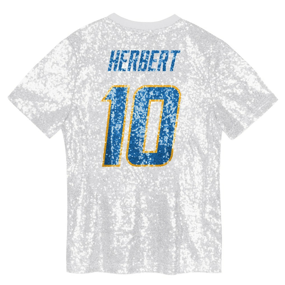 Justin Herbert Los Angeles Chargers Girls Youth Sequin V-Neck Fashion Jersey - Powder Blue on sale