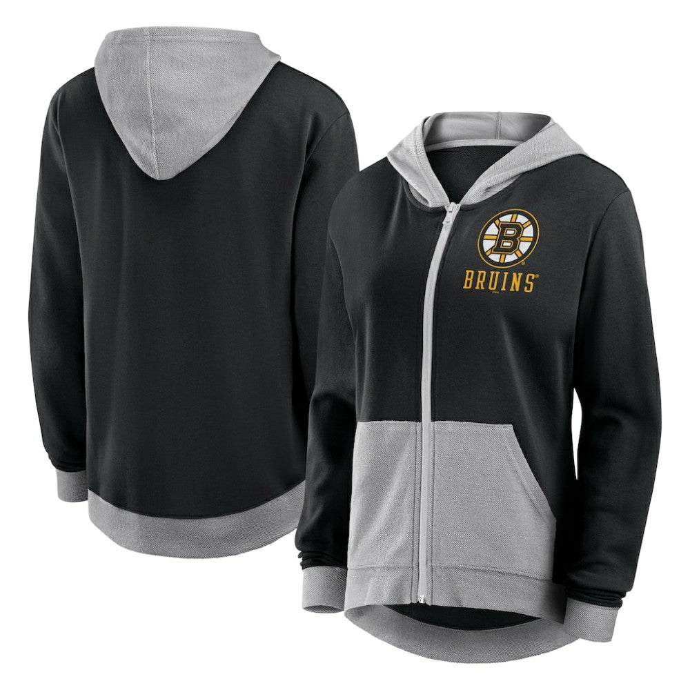 Boston Bruins Logo Athletic Women's Hit It French Terry Full-Zip Hoodie Black
