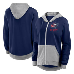 Columbus Blue Jackets Logo Athletic Women's Hit It French Terry Full-Zip Hoodie Navy