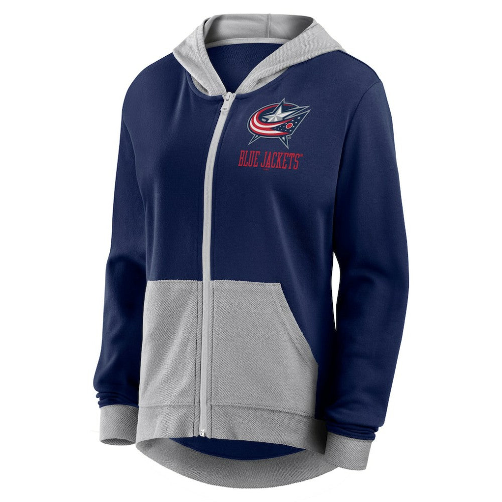 Columbus Blue Jackets Logo Athletic Women's Hit It French Terry Full-Zip Hoodie Navy