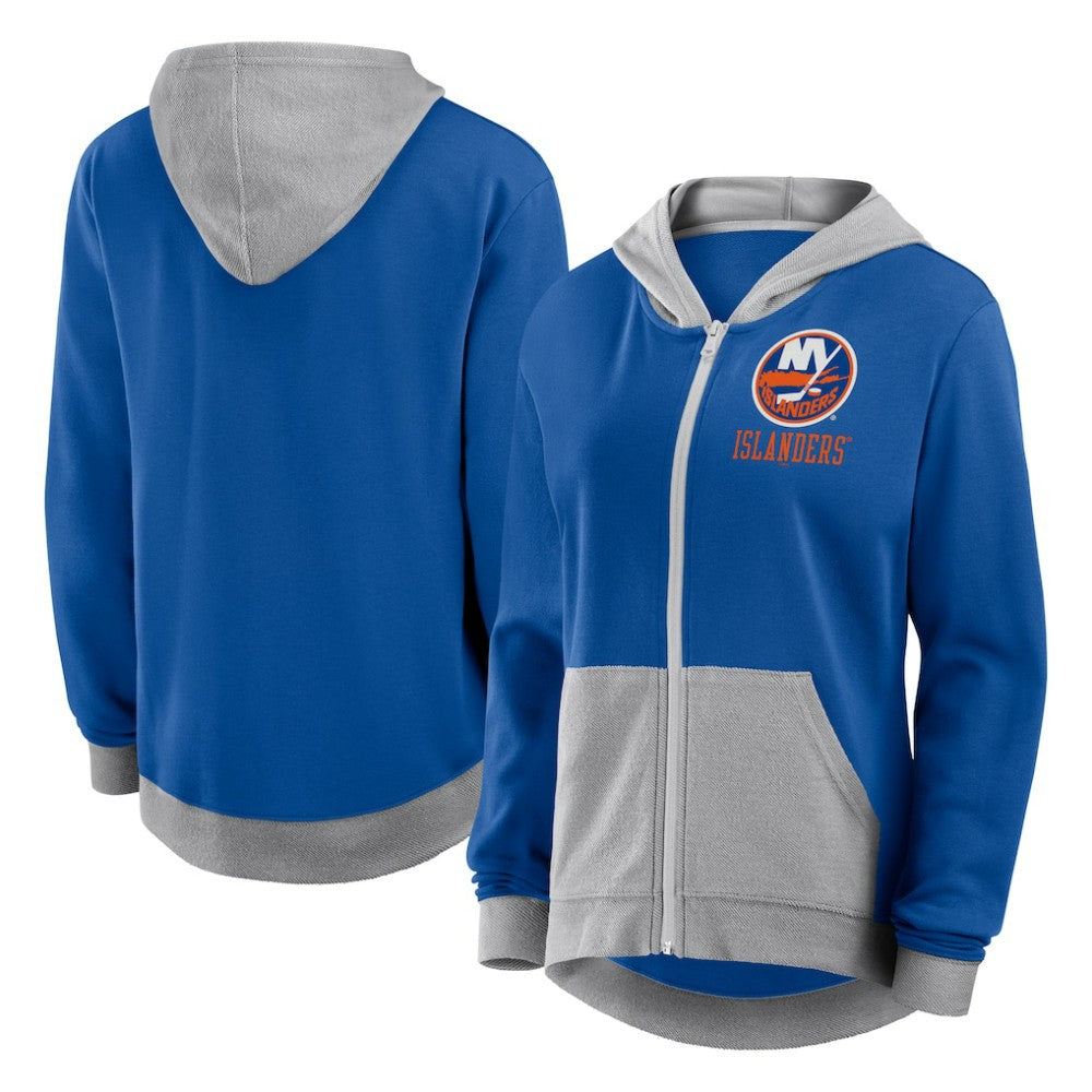 New York Islanders Logo Athletic Women's Hit It French Terry Full-Zip Hoodie Royal