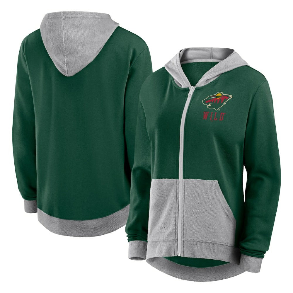Minnesota Wild Logo Athletic Women's Hit It French Terry Full-Zip Hoodie Green