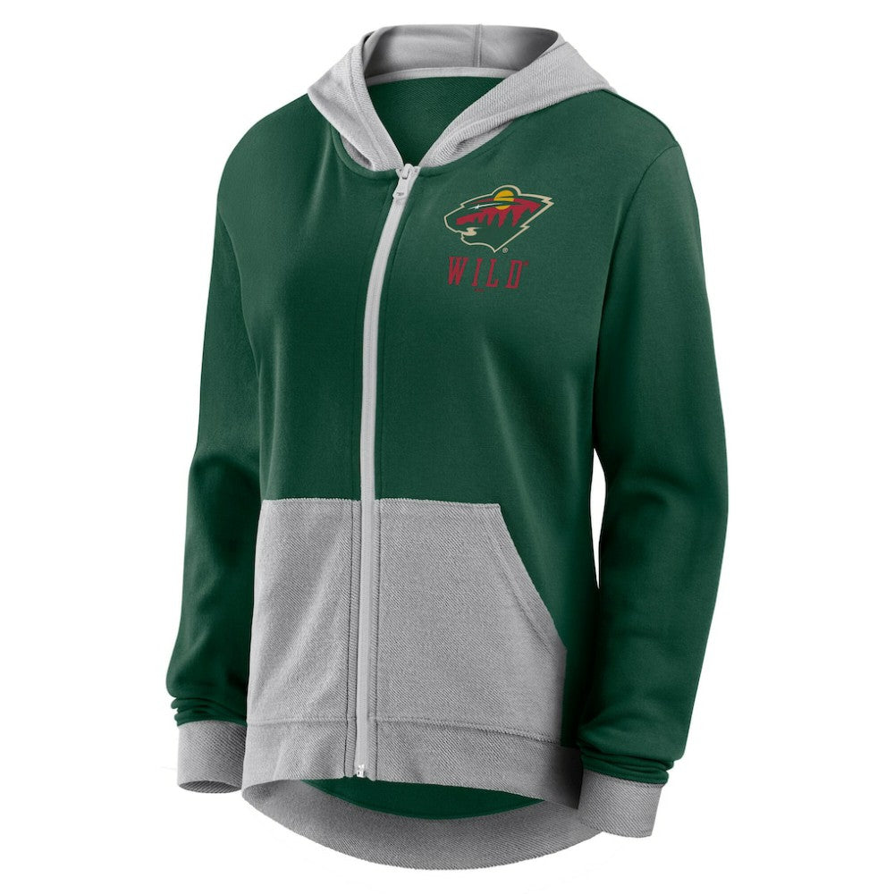 Minnesota Wild Logo Athletic Women's Hit It French Terry Full-Zip Hoodie Green