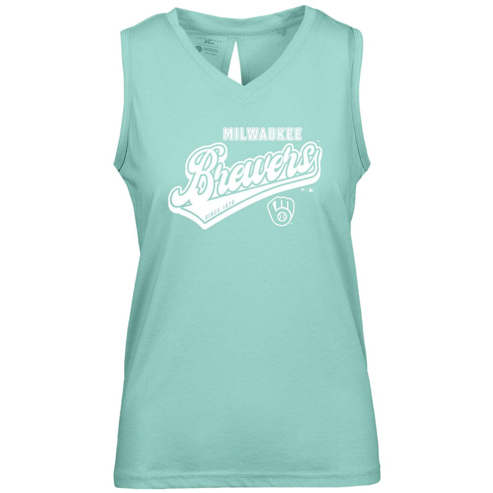 Milwaukee Brewers Levelwear Women's  Paisley Sweep V-Neck Tank Top Mint