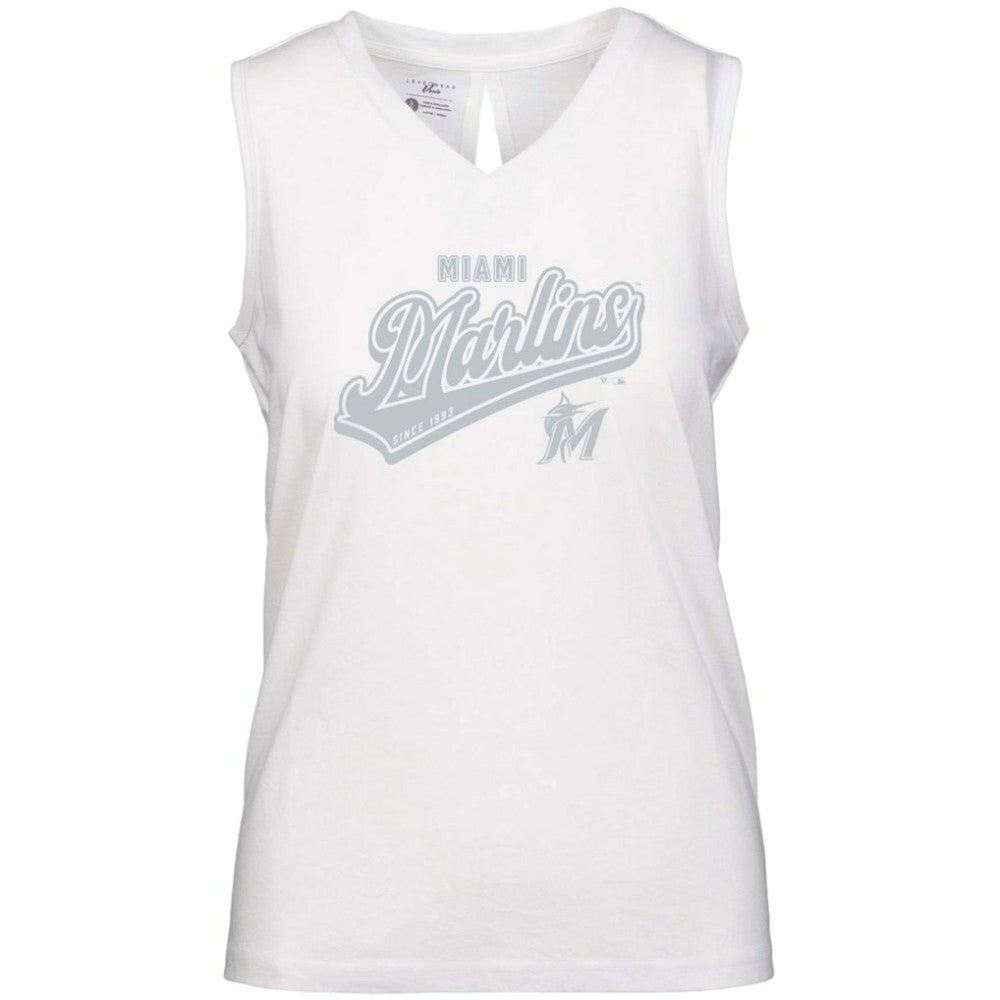 Miami Marlins Levelwear Women's  Paisley Sweep V-Neck Tank Top White
