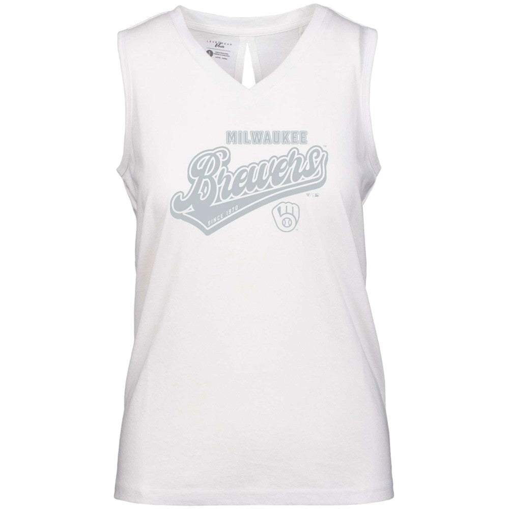 Milwaukee Brewers Levelwear Women's  Paisley Sweep V-Neck Tank Top White