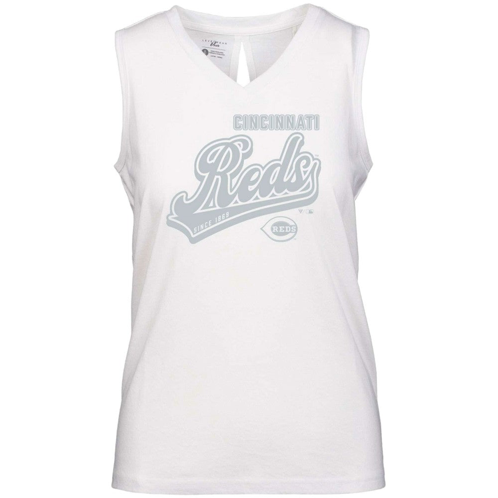 Cincinnati Reds Levelwear Women's  Paisley Sweep V-Neck Tank Top White