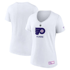 Philadelphia Flyers Fanatics Women's 2024 Hockey Fights Cancer V-Neck T-Shirt White